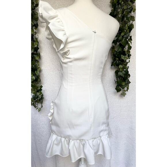 DO + BE White Ruffled One Sleeve Asymmetrical Mini Dress Small - Picture 11 of 14